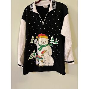 Vintage Winter Animals Quarter Zip Collared Sweatshirt